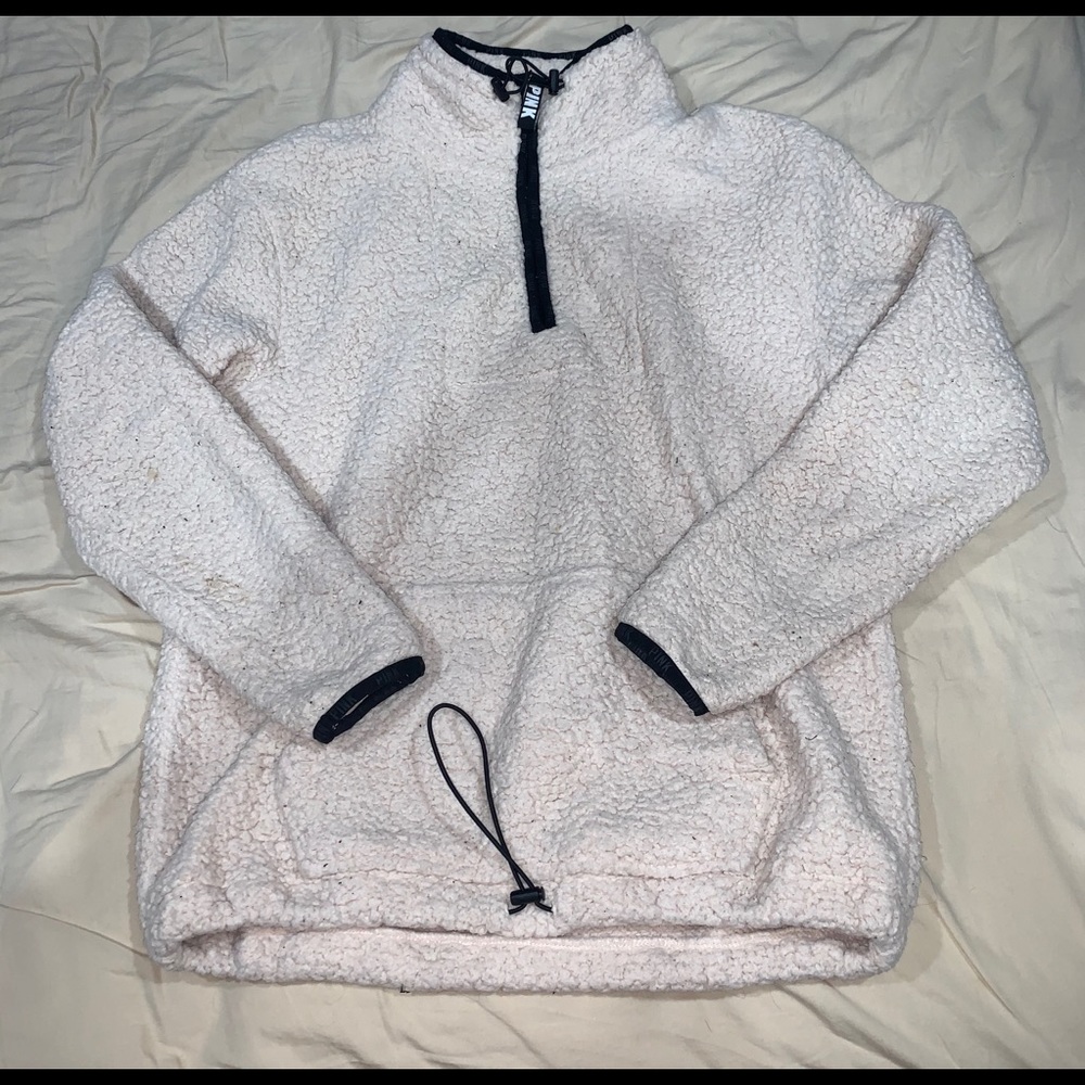 off white color pink zip up sweatshirt